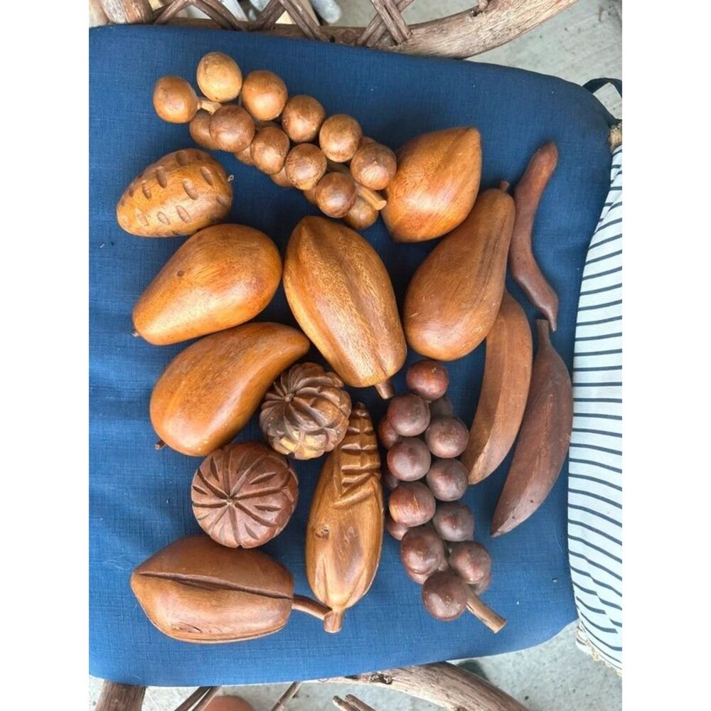 Vintage Mid Century Carved Wooden Fruit Lot (13 Pcs)